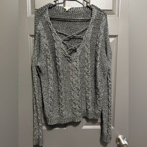 Aeropostale Charcoal V-Neck Cable Knit Sweater